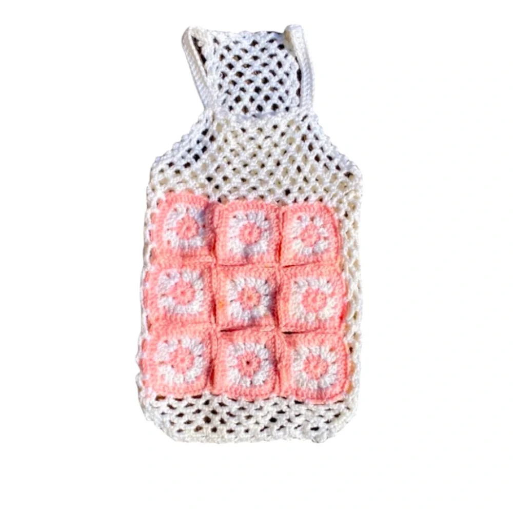 Vtg Crochet Pink Patchwork Jumper Dress Apparel. Trending Super Soft